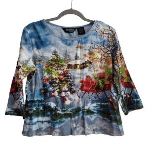 VTG Winter Snowman Christmas 90s Y2K Sequin Shirt Take Two Clothing Co. Hippie